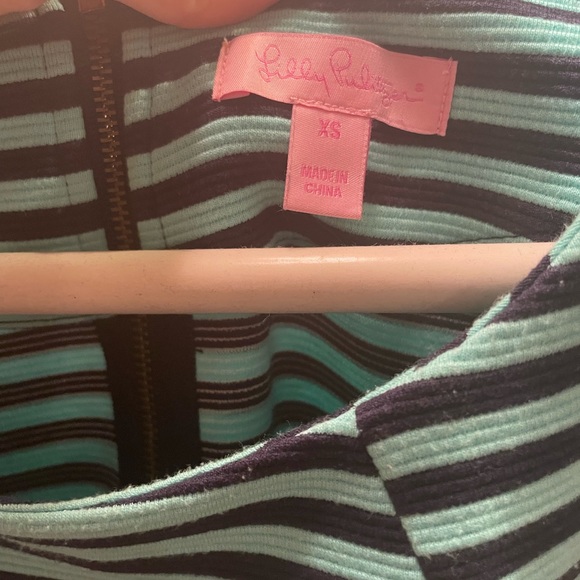 Adorable aqua and navy striped Lilly Pulitzer dress with gold button details! - Picture 3 of 4